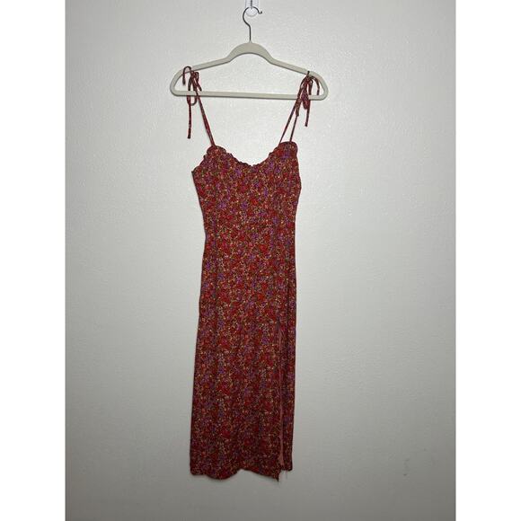 Audrey 3+1 Maxi Dress Womens Micro Floral Red And Pink Cottagecore Boho Sz Small - Picture 1 of 8